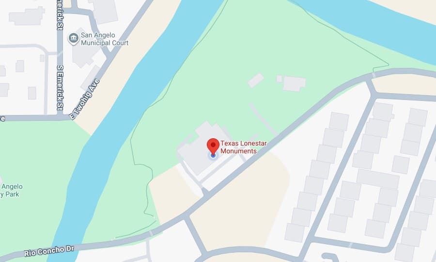 Google Map pin for Texas Lone Star Monuments at 402 Rio Concho Drive, San Angelo (opens in a new tab)
